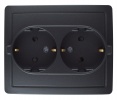 Розетка двойная с заземлением и шторками Schuko 2x2Р+Е 16A 250В~ моноблок цвета графит S15