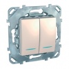 MGU5.0101.25NZD, UNICA ВЫКЛЮЧАТЕЛЬ 2-клавишный, 2 модуля, с подсветкой, 2 х сх. 1а, БЕЖЕВЫЙ