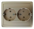 Розетка двойная с заземлением и шторками Schuko 2x2Р+Е 16A 250В~ моноблок цвета шампань S15