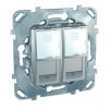 MGU5.2020.30ZD, UNICA TOP РОЗЕТКА компьют., RJ45, двойная, кат. 5е, с полем для надп., АЛЮМИНИЙ