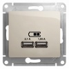 GSL000933, GLOSSA USB РОЗЕТКА, 5В/2100мА, 2х5В/1050мА, механизм, МОЛОЧНЫЙ