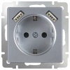 W1171506/ Розетка с заземлением, шторками и USBх2 (серебряный)