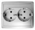1590456-033, Розетка двойная с заземлением Schuko 2x2Р+Е, без шторок, 16А 250В, винт. зажим, алюм.