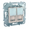 MGU5.2020.25ZD, UNICA РОЗЕТКА компьютерная, RJ45, двойная, с полем для надписи, кат. 5е, БЕЖЕВЫЙ