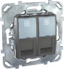 MGU5.2020.12ZD, UNICA TOP РОЗЕТКА компьют., RJ45, двойная, кат. 5е, с полем для надп., ГРАФИТ