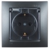 1590450-038, Розетка IP44 с крышкой, з/к и шторками Schuko 2Р+Е 16A 250В~ моноблок цвета графит S15