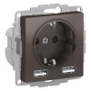 ATN000630, ATLASDESIGN РОЗЕТКА 16А c 2 USB A+A, 5В/2,4А, 2х5В/1,2А, механизм, МОККО