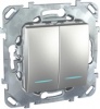 MGU5.0101.30NZD, UNICA TOP ВЫКЛЮЧАТЕЛЬ 2-клавишный, 2 модуля, с подсветкой, 2 х сх. 1а, АЛЮМИНИЙ