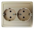 1590456-034, Розетка двойная с заземлением Schuko 2x2Р+Е, без шторок, 16А 250В, винт. зажим, шампань