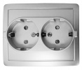 Розетка двойная с заземлением и шторками Schuko 2x2Р+Е 16A 250В~ моноблок цвета алюминий S15