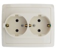 Розетка двойная с заземлением и шторками Schuko 2x2Р+Е 16A 250В~ моноблок цвета слоновая кость S15