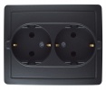 1590456-038, Розетка двойная с заземлением Schuko 2x2Р+Е, без шторок, 16А 250В, винт. зажим, графит